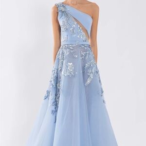 Saiid Kobeisy Elegant Tulle & Sequin Blue Evening Gown